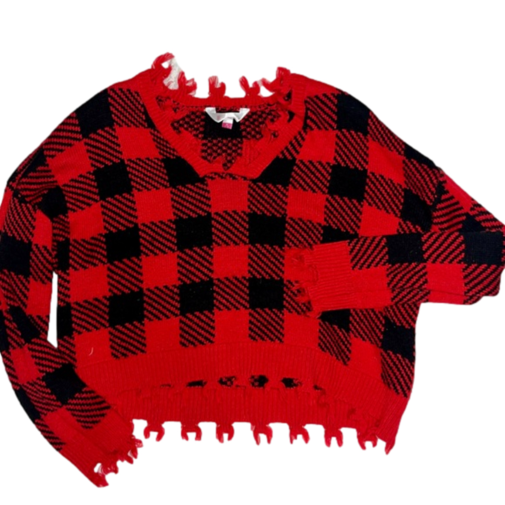 No Boundaries  V-Neck Frayed Sweater